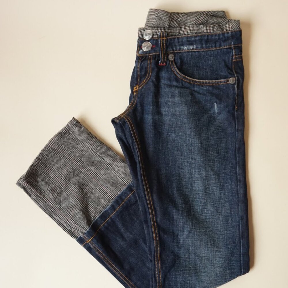 Iceberg Y2K Plaid Herringbone & Denim Lowrise Jeans NWT